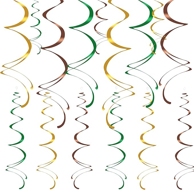 Colorful Ceiling Swirl Foil Decorations Football Hanging Plastic Streamer Themed Swirl Party for Football Party Touchdown Sports Graduation, Pack of 28