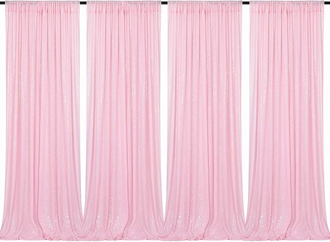 B-COOL Pink Sequin Backdrop Curtains 2ftx8ft Pink Party Backdrop 4 Panels Baby Shower Photo Backdrop Party Backdrop Curtain