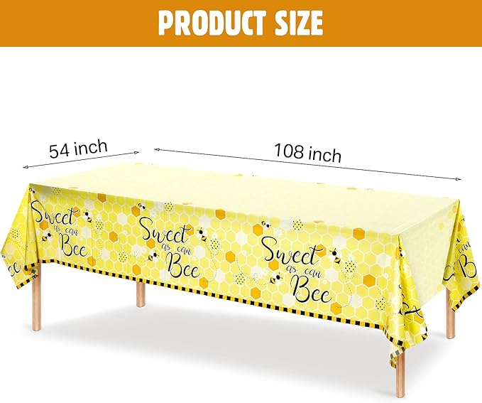 Tatuo 3 Packs Bee Plastic Tablecloths - 54 x 108 Inches Sweet as Can Bee Decorative Table Cover Honey Party Tablecloth Set for Birthday Baby Shower Gender Reveal Party Decorations