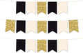 Andaz Press Hanging Pennant Banner with String, Black, Ivory, Faux Gold Glitter, 1-Set, 24 Pennants, Approx. 12-Feet Long