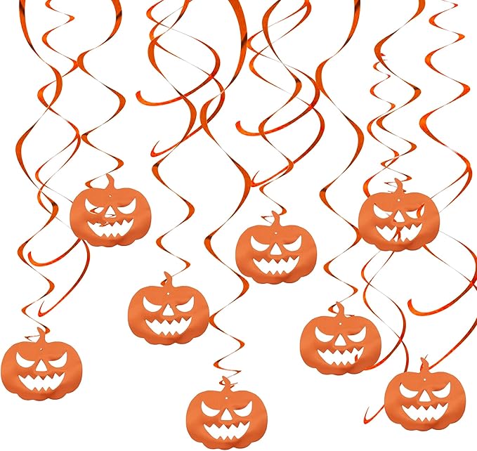 BEISHIDA Halloween Pumpkin Hanging Decorations - Orange Swirls, Horror Party Supplies for Pumpkin Theme Party Favors (15pcs)
