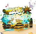 Chocolate-Colored Gilded Cake Music Playing Pop Up Happy Birthday Greeting Card with LED Light, Love Gift for Adult and Kid with Blank Note & Envelope, Celebration for Daughter, Son, Mom, Dad