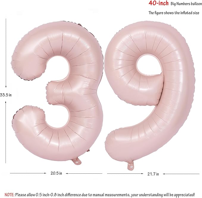 40 In Matte Pink Number Balloons Helium Foil Mylar Balloon Birthday Party banquet Decoration Digital 39