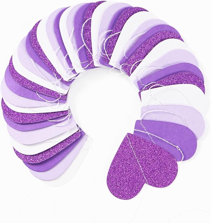 Purple Party Decoration Heart-Garland - 52Ft Purple Lavender White Streamers Birthday Banner Baby Bridal Shower Wedding Engagement Bachelorette Graduation Decorations Lasting Surprise