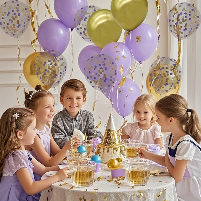 Purple Gold Balloons with Confetti Balloons 12 inch Latex Balloons 80 Pcs for Wedding Birthday Baby Shower Patriotic Themed Party Decorations