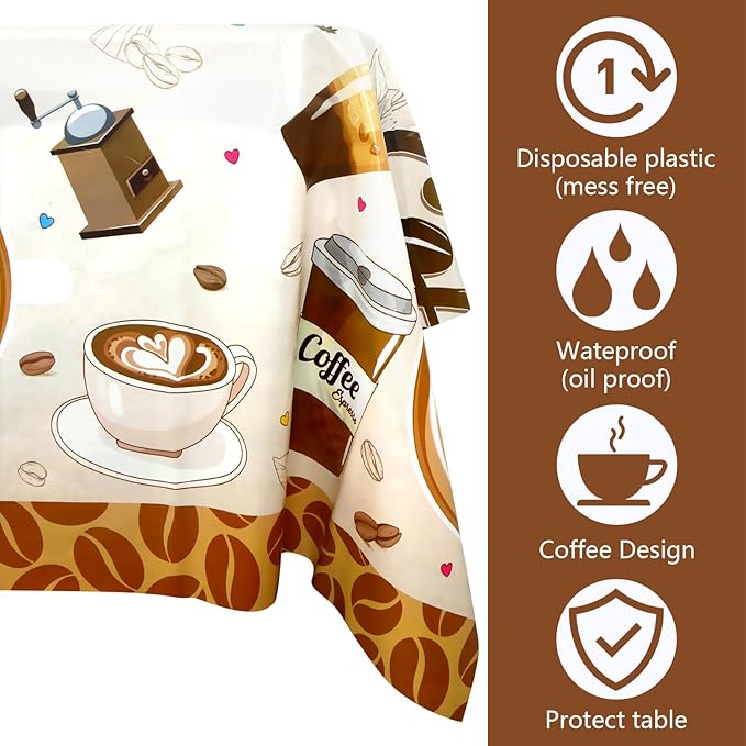 4 Pack Coffee Party Tablecloth - Coffee Table Cover Decoration Tablecover for Party Baby Shower Supplies Birthday Decorations (51 x 86 Inches)