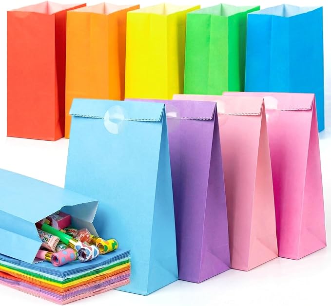 VGOODALL 24PCS Colored Paper Bags, Party Favor Treat Bags with Stickers Goodie 9 Colors for Wedding Birthday Baby Shower 8.7”x 4.7”x 3”