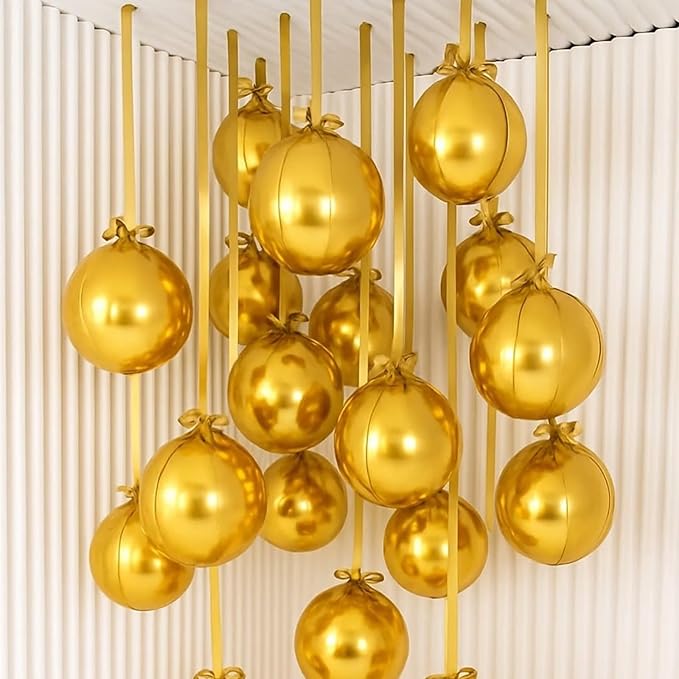 Gold Round Foil Balloons 32 Inch 5 Pcs 4D Ball Balloons Metallic Golden Balloon Ornament Mylar Balloon Chrome for Birthday Graduation Wedding Anniversary New Year Disco Party Decorations