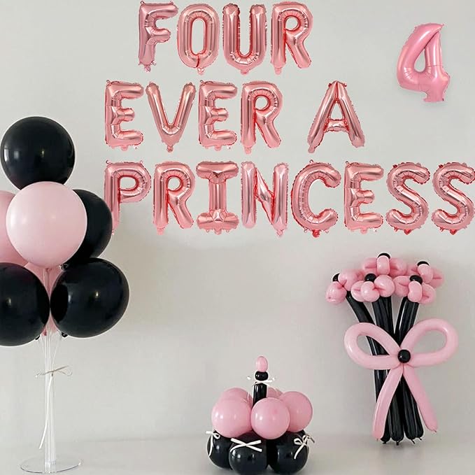 2 Set 36Pcs Rose Gold FOUR EVER A PRINCESS Letter Balloons 16in Balloon Foil Letter Decorations Party Decor Rose Gold Letter Balloons FOUR EVER A PRINCESS Party Supplies