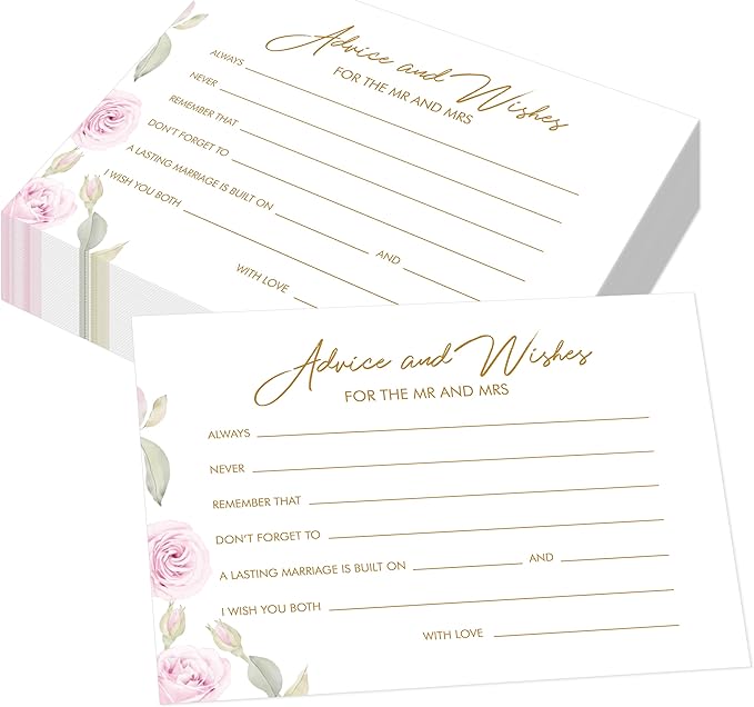 55PCS Advice and Wishes for the Mr and Mrs Cards, Double-Sided Wedding Advice Cards for New Couples Wedding Reception Decorations/Bridal Shower Party for Bride and Groom, Newlyweds
