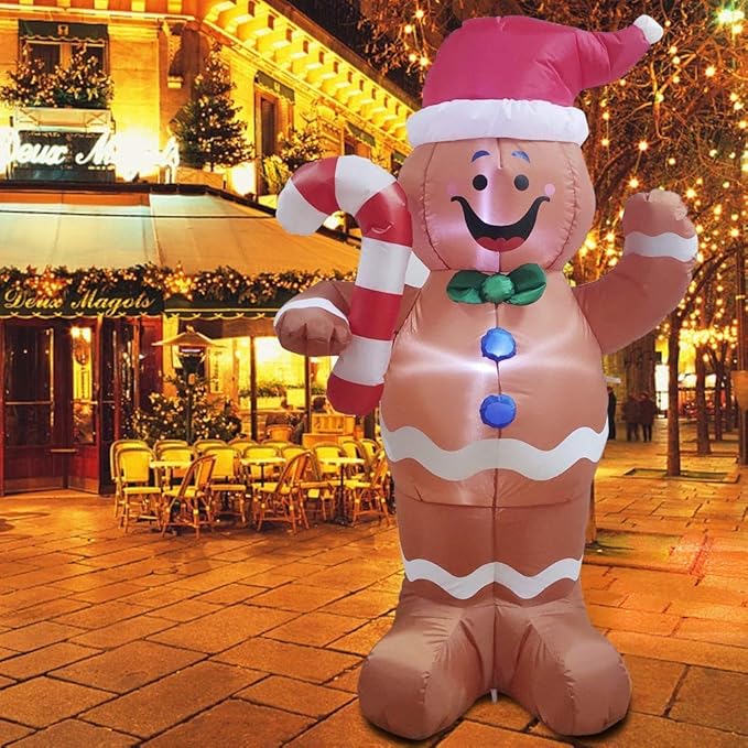 5ft Christmas Inflatable Gingerbread Man Decor Yard Indoor/Outdoor Inflatable Decoration for Christmas Party Porch/Yard/Garden/Lawn