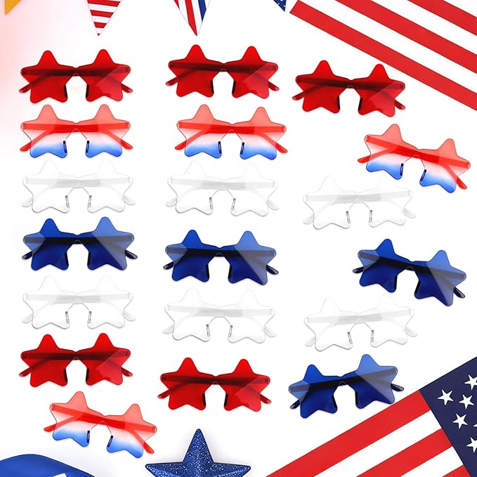 12 Pairs Star Sunglasses Bulk 4th of July Star Glasses Rimless Patriotic Fourth of July Star Shaped Party Sunglasses