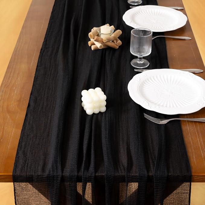 Socomi Black Halloween Table Runner Easter Spring Gauze 120 Inch Rustic Boho Cheese Cloth Runner for Wedding Party Baby Bridal Shower Centerpiece Decoration Holiday Home Decorations