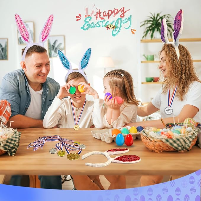 Atonofun Easter Outdoor Party Games for Kids, Potato Sack Race Jumping Bags, Bunny Ears Headbands, Egg and Spoon Race, Legged Relay Race Bands for Easter Theme Party Favor, Easter Eggs Hunt Game