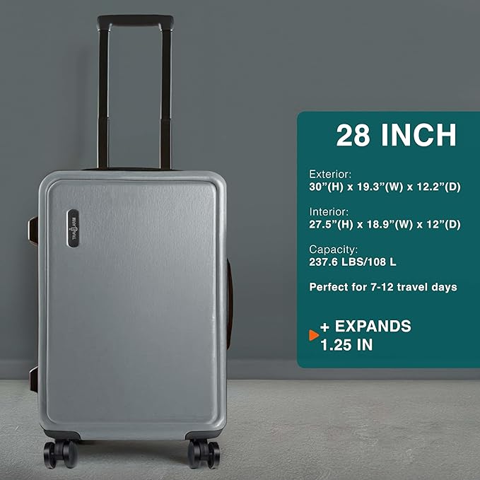 TRAVELARIM Luggage Sets 3 Piece, 20 Inch Carry on Luggage and 28 Inch Suitcases with Wheels Spinner, Durable Hard Shell Suitcase Set, Expandable Travel Suitcase, Grey