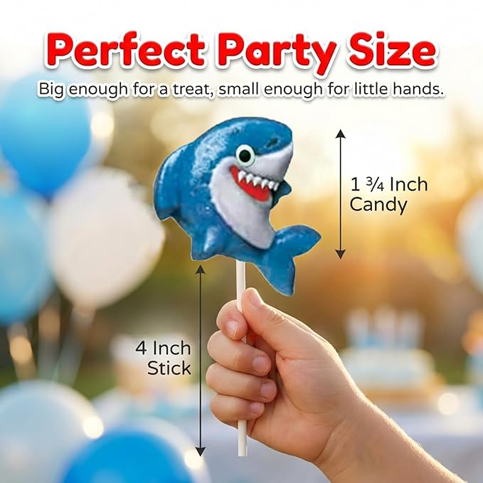 Shark Lollipops Bulk 24 Pack – Shark Shaped Candy Suckers Individually Wrapped – Baby Shark Theme – Ocean Under the Sea Party Favors – Birthday Treats for Kids Goodie Bags