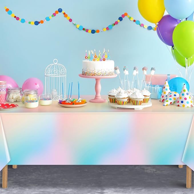 6 Pcs Pastel Tablecloths,Plastic Rainbow Tablecloth Disposable Rectangle Pastel Rainbow Table Covers for Baby Shower, Wedding, Birthday Party, Girls and Princess Party Decorations, 54 x 108 Inch