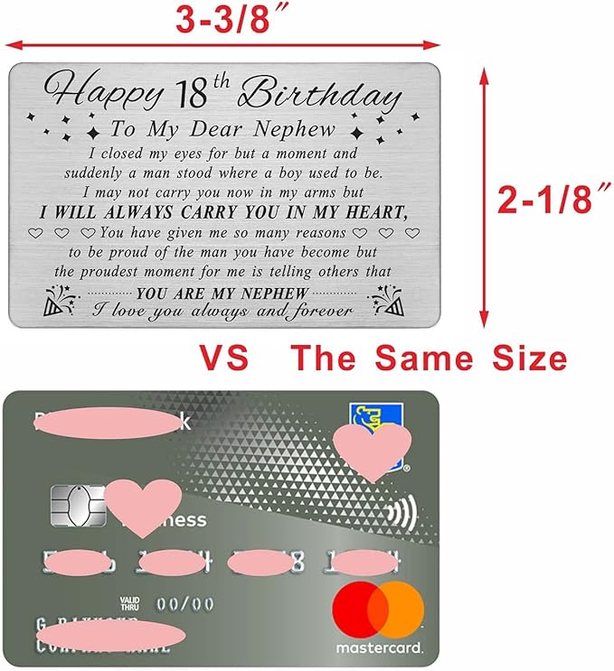 DEGASKEN Nephew 18th Birthday Card - 18th Birthday Card for Nephew - Happy Birthday Gifts for 18 Year Old Nephews, Special Engraved Wallet Card