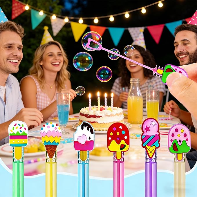 24-Pack Ice Cream Themed Bubble Wands – Assorted Ice Cream Designs Party Favors, Goodie Bag Stuffers & Piñata Fillers for Ice Cream Birthday Parties, Sweet Themed Celebrations & Carnival Prizes