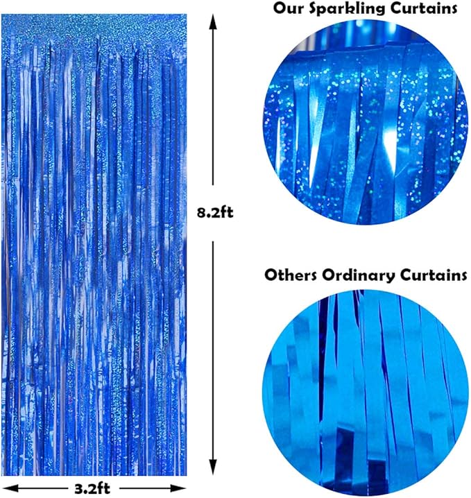 Foil Fringe Curtains Graduation Decorations 2026 - Melsan 3 Pack 3.2 x 8.2 ft Tinsel Curtain Party Photo Backdrop for Independence Day Decorations Birthday Party Baby Shower or Graduation Navy