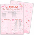 6"X8" Who Knows The Birthday Girl Best - Pink Full Print Heart Funny Double-Sided 3-in-1 Game Card Set for Girls Birthday Party, Sleepover Party Activities Supplies (20 Pcs)- A04