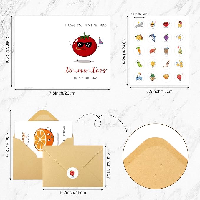Hooqict 20 Funny Birthday Cards (4"x6") with 20 Envelopes & Stickers Happy Birthday Cards Assorted in Bulk Blank Greeting Card for Kids Boys Girls, Men, Women