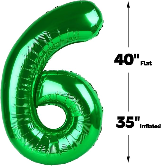 40 Inch Green Mylar Foil Number 6 Birthday Balloon, Digital Balloons for 6 16 Boy Girl Party Decorations Supplies, Big Helium Balloon Numbers for 26 36 46 60 Men Women Anniversary