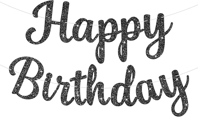 Glitter Happy Birthday Banner Sign Birthday Garland Wall Door Banners Flag for Women Men Boys Girls Party Backdrop Decorations Black