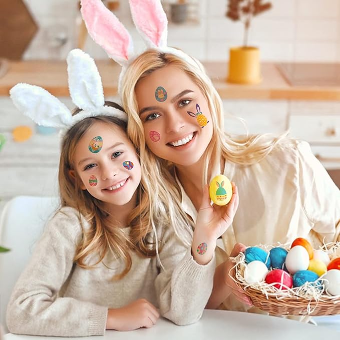 80+ Pieces Easter Egg Tattoos for Kids, 10 Sheets Easter Bunny Egg Tattoo Stickers for Easter Party Decorations Favors Supplies