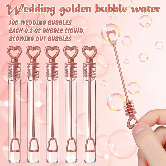 Shappy 100 Pcs Wedding Party Favor Bubble Bulk Rose Gold Key Shape Bubble Wand for Guests Send Off for Recuerdos De Boda Bridal Shower Anniversaries Celebration Goody Bag Stuffers Filler