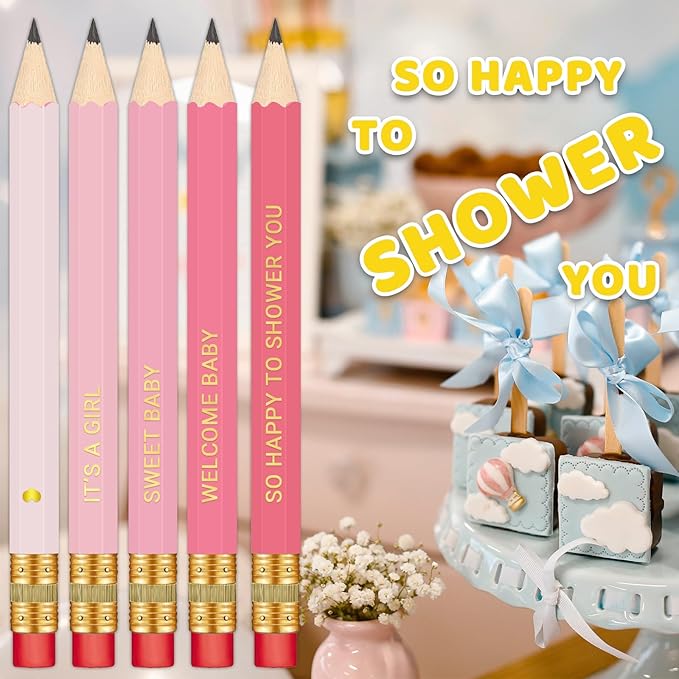 50Pcs - Baby Shower Sharpened Half Pencils with Erasers, Pre-sharpened Pencils for Baby Shower Games, 4 Inches