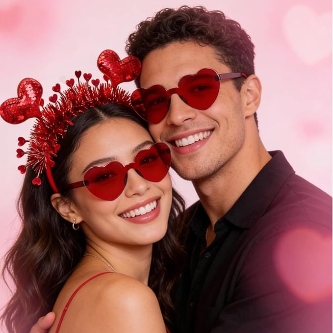Heart Headband Valentines Day Headband with Red Heart Shape Sunglasses Valentine Accessories for Valentine Wedding Anniversary Party Favors