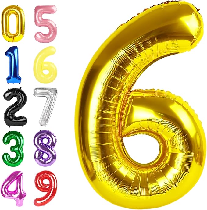 6 Balloon Numbers, 40 Inch Foil Big Balloon for Men And Women, Gold Balloons for 6, 16, 26, 60, 2026 Graduation, Birthday, Wedding Anniversary, Xmas, Thanksgiving Day, Party Supplies