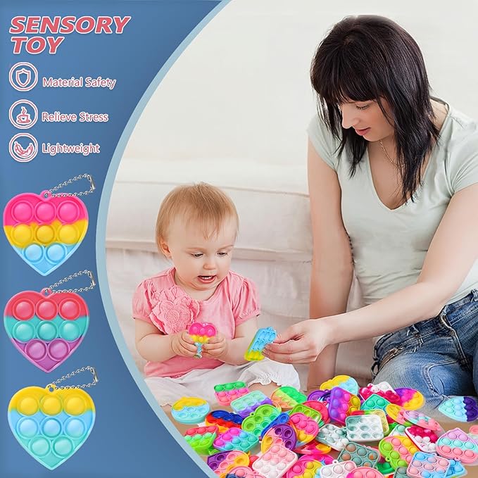 57PCS Kids Party Favors Fidget Toys Bulk Its Birthday Party Favors for Toddlers Adult, Small Classroom Prizes Box Fidgets Toys for Kids, Goodie Bag Stuffers, Treasure Chest, Pop Fidget Keychain