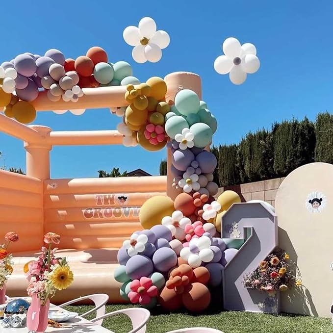 Balloon Garland Kit Blue Teal Dusty Pink, 119 PCS Baby Blue Teal Retro Blush Pink Purple Yellow Balloon Arch with Flower Balloon DIY Kit, Different Sizes Balloons for Groovy Birthday Party Decorations
