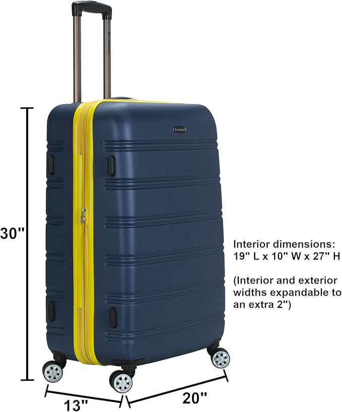 Rockland Melbourne Hardside Expandable Spinner Wheel Luggage, Checked Large 28", Magenta