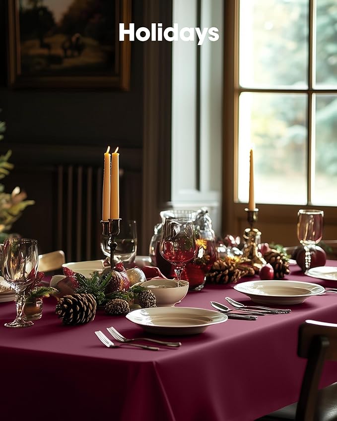 Pureegg Plastic Table Cloth Disposable 10 Pack, 54 x 108 Inch Table Cloths, Party, Thanksgiving Decorations, Harvest, Fall Tablecloths, Rectangle, Maroon Plastic Cover, Leakproof & Sturdy, Burgundy
