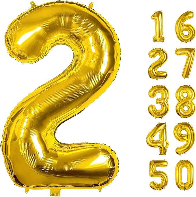 40 Inch Number Balloons 2 Gold Big Giant Jumbo Number Foil Mylar Balloons for 2th Birthday Party Supplies Anniversary Events Decorations (Gold-2)