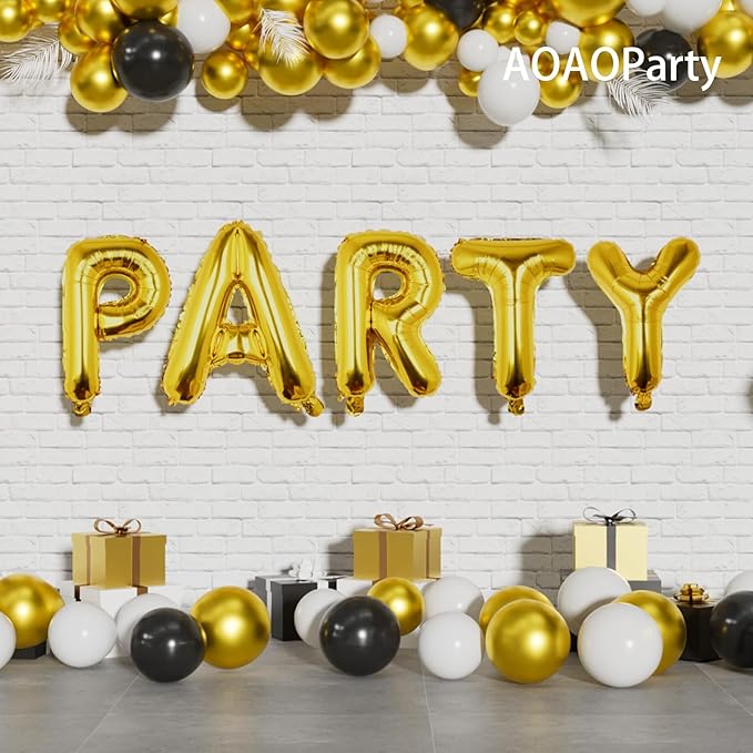 52PC Letter Balloons Foil Mylar Gold Balloons A-Z 16Inch Hanging Alphabet Balloon Custom Phrase for Birthday Anniversary Wedding Party Decorations