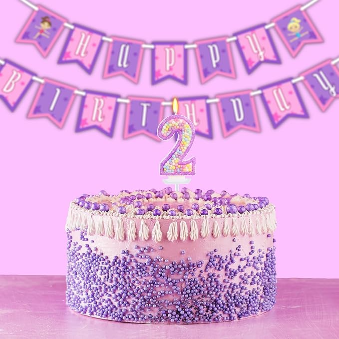Birthday Candles - Number 2 Candle, Colorful Macaron Candles for Boys/Girls, Purple Party Decorations, Purple Cake Decorations
