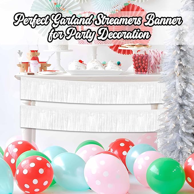3 Pack 10 Ft Macaron White Foil Fringe Garland Metallic Streamers Tinsel Banner Wall Hanging Garland Backdrop for Parade Floats, Halloween, Christmas, Thanksgiving, New Year Party Decorations