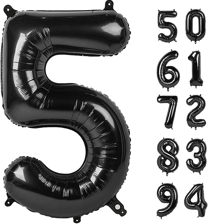 5 Number Balloon 40 Inch, Black Party Supplies, 5th Birthday Balloons Decorations