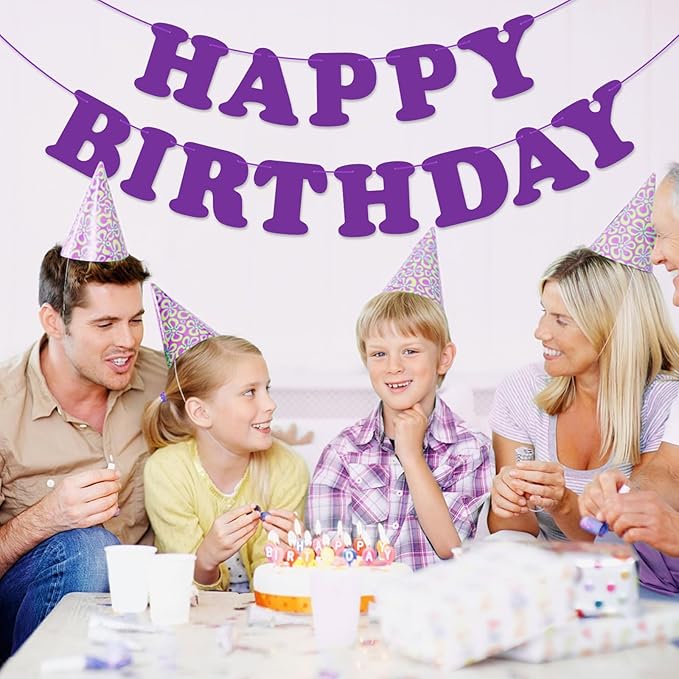 Purple Happy Birthday Banner Sign Birthday Backdrop Party Supplies for Kids Boys Girls Birthday Party Decorations