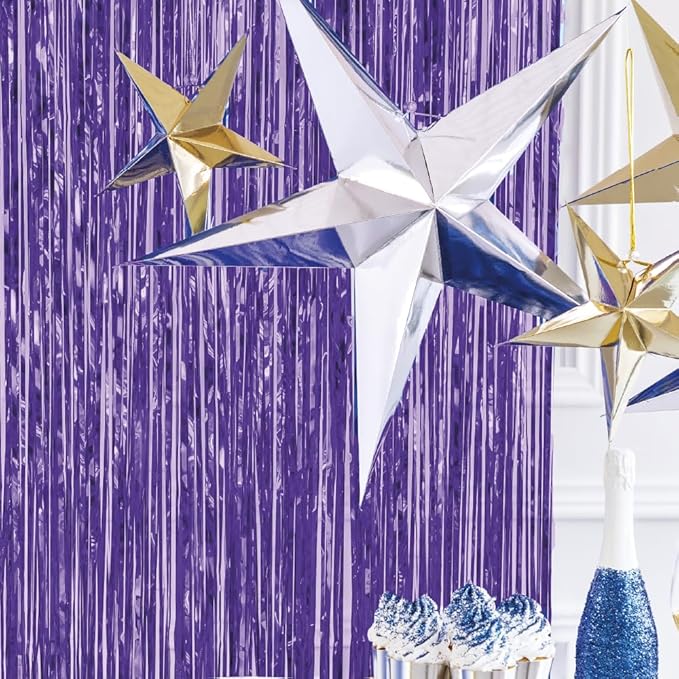 Pack of 2 Purple Foil Fringe Curtains – Purple Tinsel Backdrop for Photo Booth, Birthday, Wedding, Baby Shower, Bachelorette, Christmas & Holiday Party Decorations