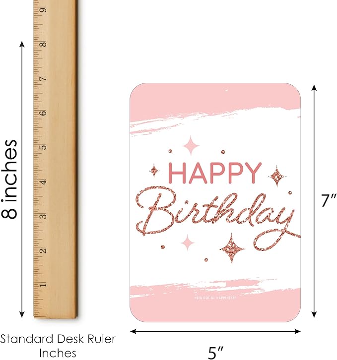 Big Dot of Happiness Pink Rose Gold Birthday - Picture Bingo Cards and Markers - Happy Birthday Party Bingo Game - Set of 18