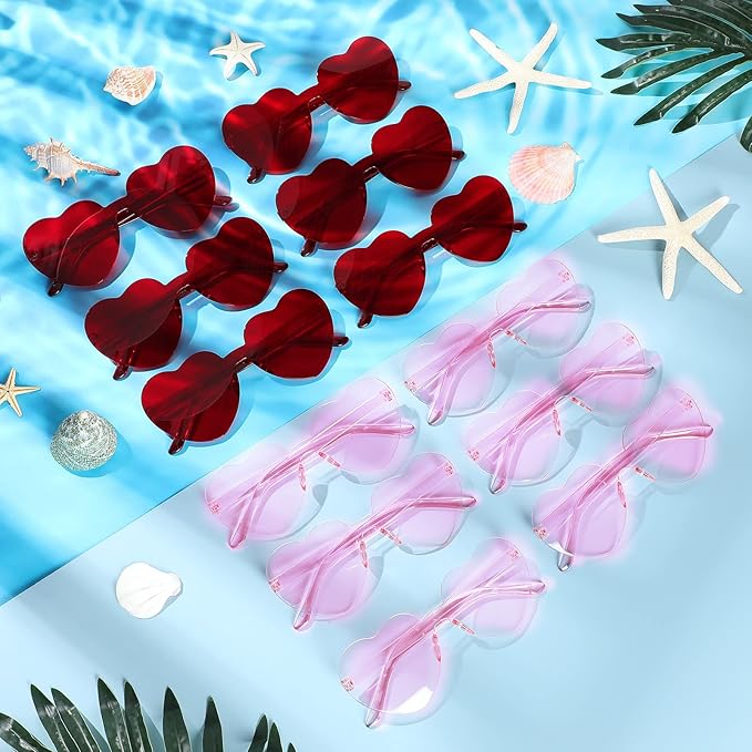Photect 12 Pair Heart Shaped Sunglasses Neon Color Transparent Heart Glasses for Women Party Favor