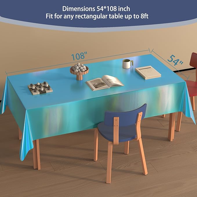 4 Pack Iridescent Plastic Tablecloths Disposable Table Cover Sparkly Foil Table Cloth for Rectangle Tables Party Decorations Birthday Princess Bridal Wedding Christmas Blue, 54 x 108 Inch