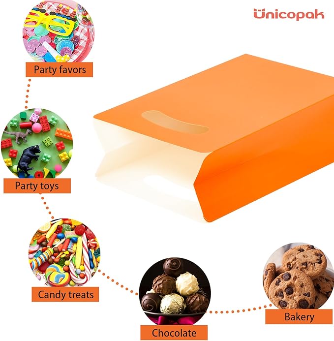 UnicoPak 16 Pack Orange Party Favor Bags Birthday Goodie Bags Small Gift Bags for Party, Treat, Candy, Cookie, Goody, 6x3x9 inches