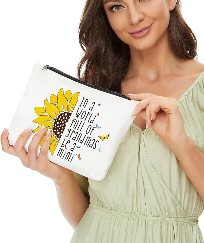 JIUWEIHU Mimi Gifts, Grandma Gifts, Grandma Birthday Gift, Pregnancy Announcement Idea New Grandma Gift-Grandma be a Mimi Makeup Bag for Mathers Day, Thanksgiving, Christmas