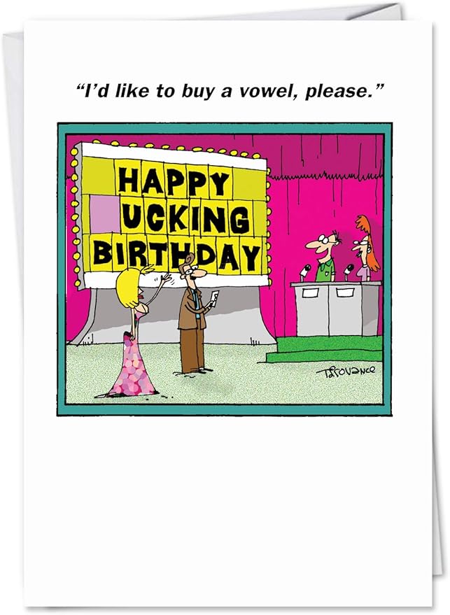 NobleWorks - 1 Happy Birthday Card Funny - Cartoon Humor for Birthdays, Stationery Joke (Buyer Discretion Advised) - Spell It Out 4366